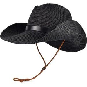 Shapeable Floppy Sun Hat Wide Birm Fedora Panama Hat for Men & Women Black (M)